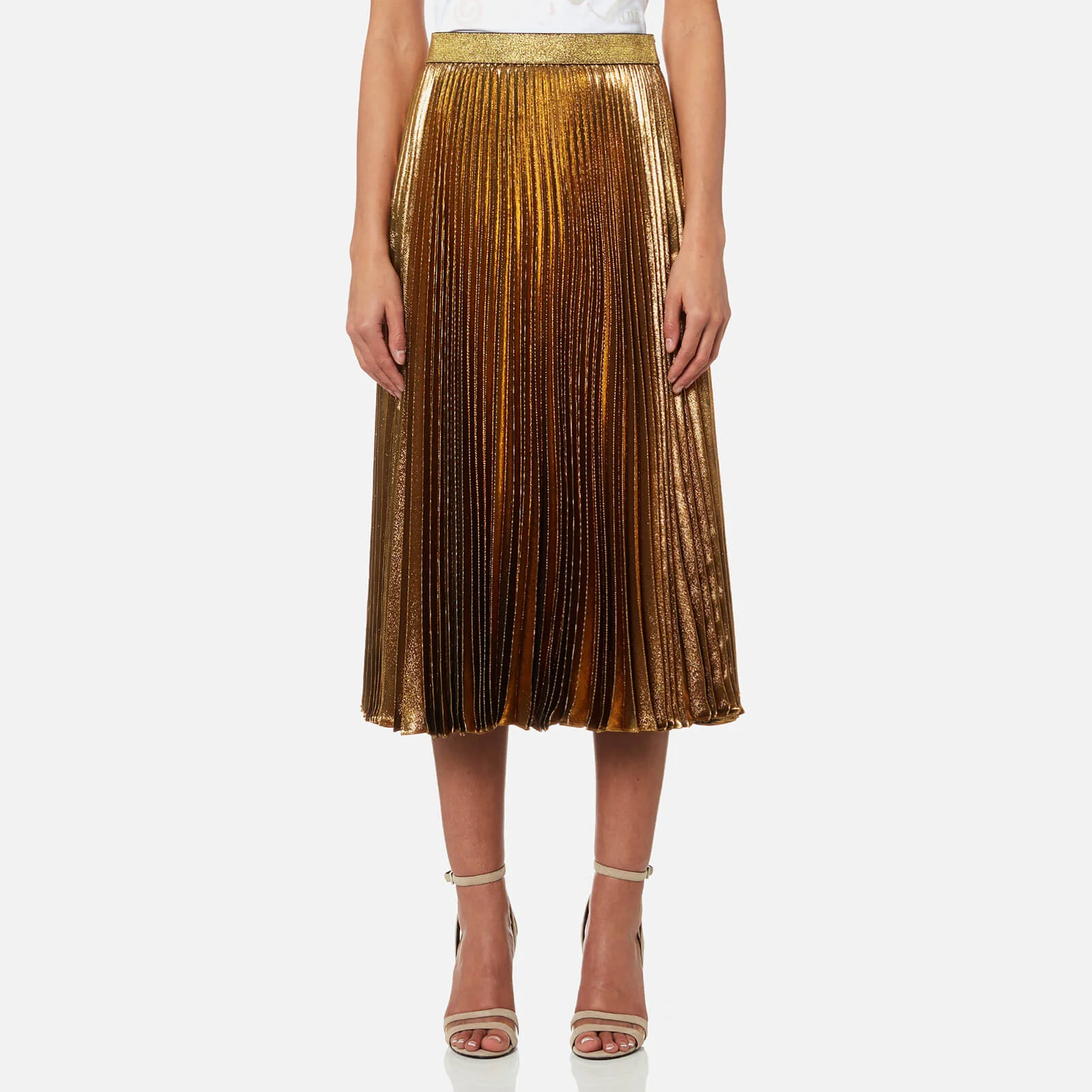 Christopher Kane Women's Midi Pleated Lame Skirt - Gold Image 1