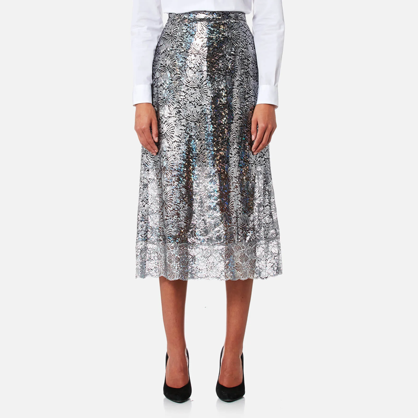 Christopher Kane Women's Midi Foil Skirt - Silver Image 1