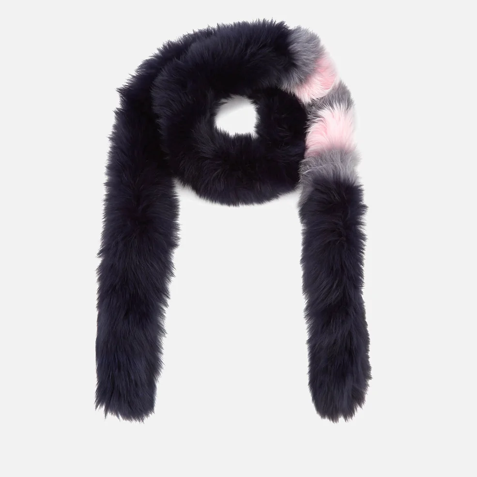 BKLYN Women's Fox Fur Scarf - Navy/Baby Pink Stripes Image 1