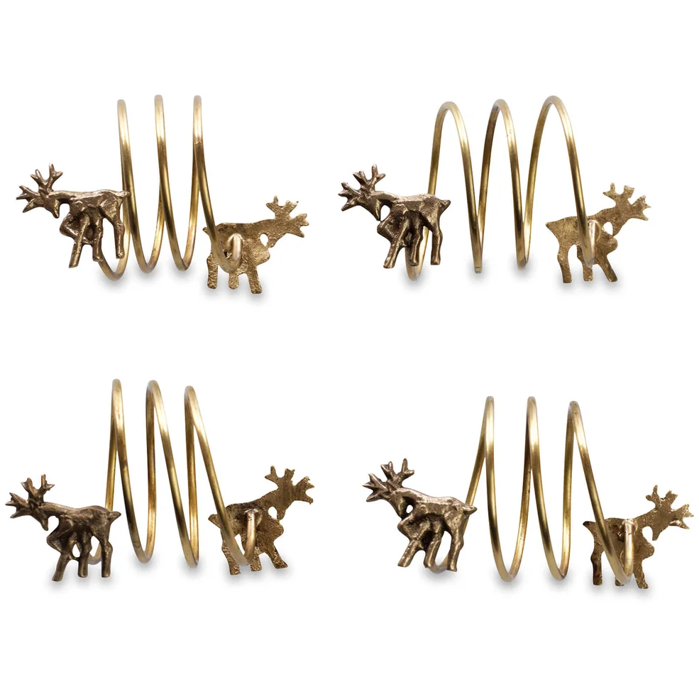 Nkuku Stag Napkin Rings - Antique Brass (Set of 4) Image 1