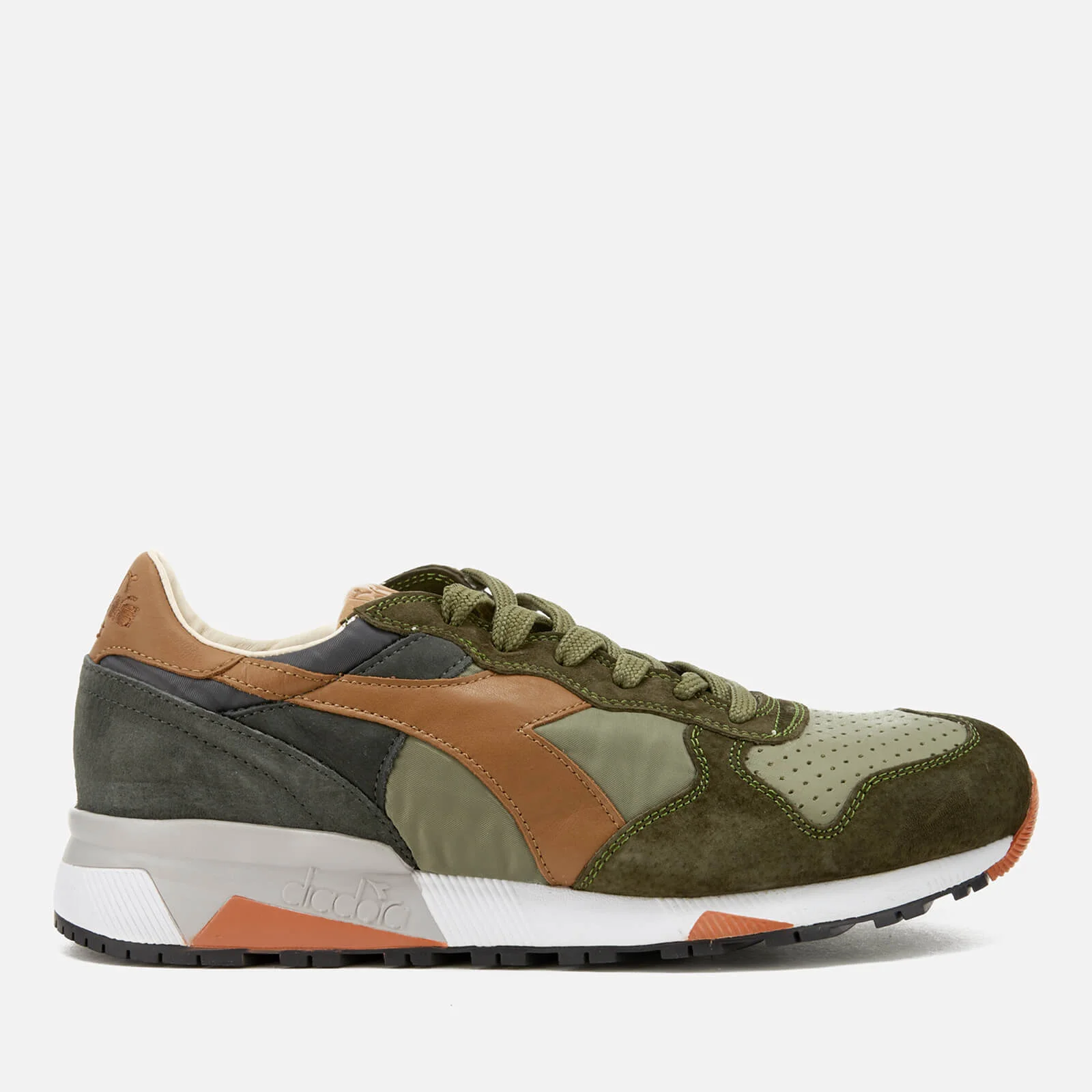 Diadora Heritage Men's Trident 90 Nyl Leather/Perforated Runner Trainers - Burnt Olive/Phantom Image 1