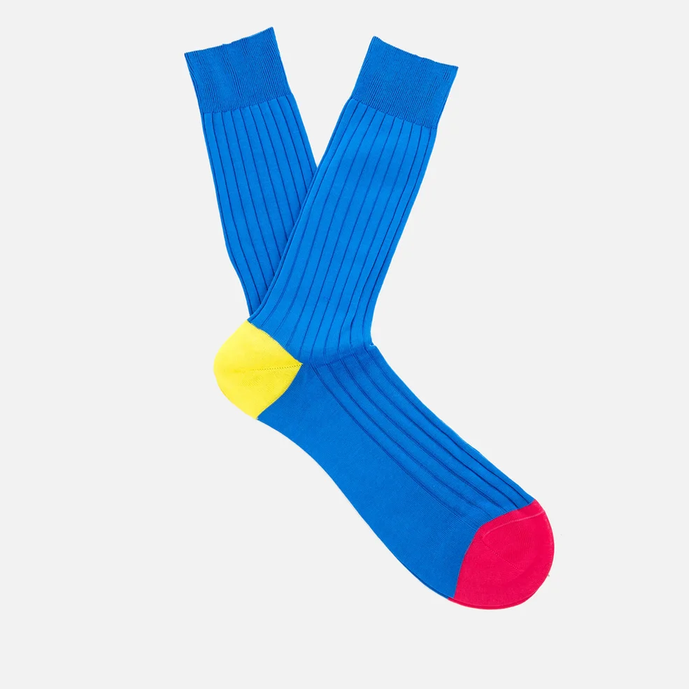 Pantherella Men's Portobello Contrast Heel and Toe Cotton Socks - Bright Blue Image 1