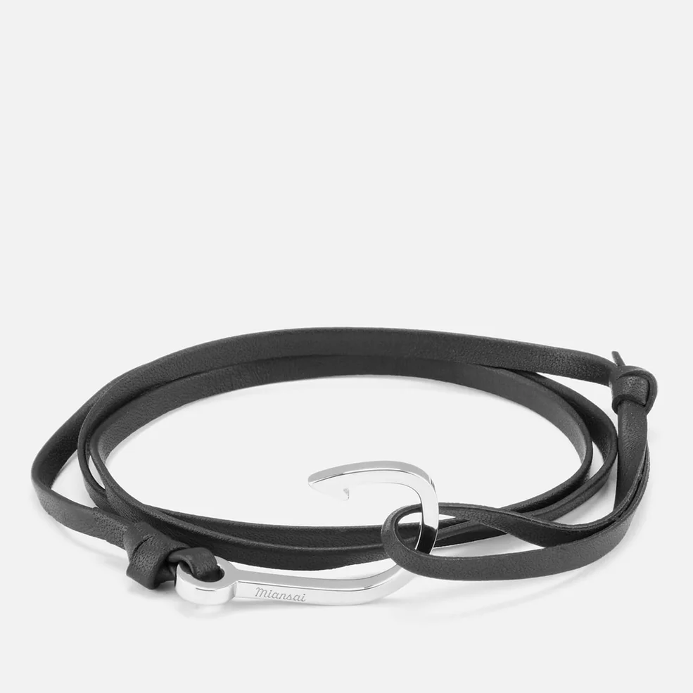 Miansai Men's Leather Bracelet with Silver Hook - Black Image 1
