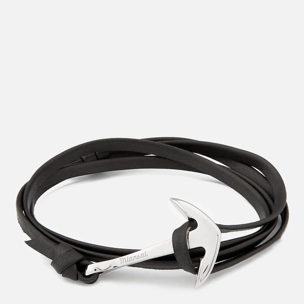 Miansai Men's Leather Bracelet with Silver Anchor - Black Image 1