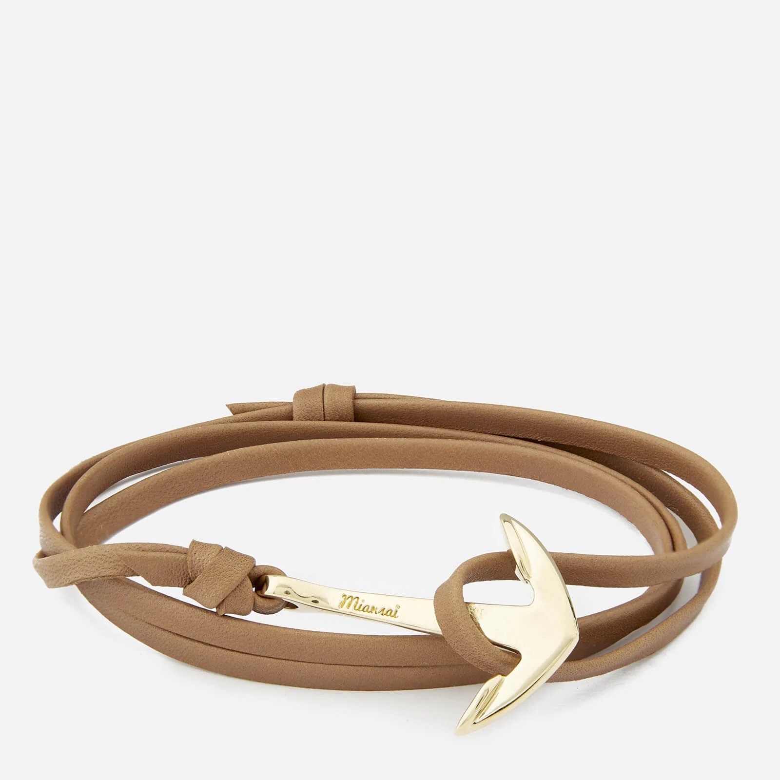 Miansai Men's Leather Bracelet with Gold Anchor - Brown Image 1