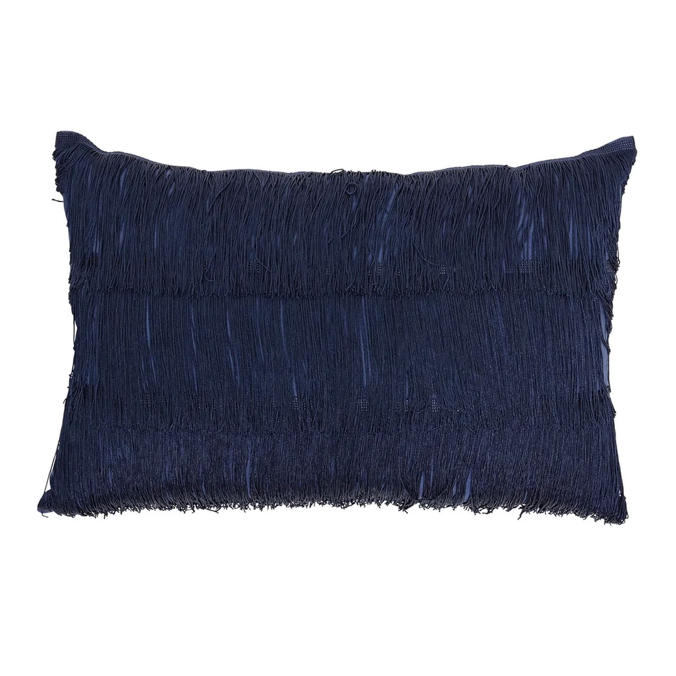 Bloomingville Fringe Detail Cushion - Blue Image 1
