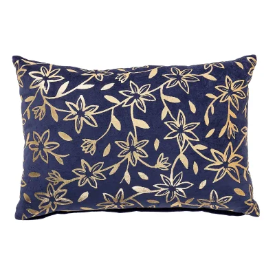 Bloomingville Gold Floral Print Cushion - Blue
