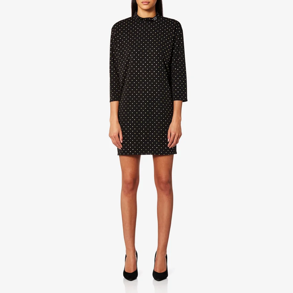 Marc Jacobs Women's Mock Neck 3/4 Sleeve Dress with Embellishments - Black/Silver Image 1