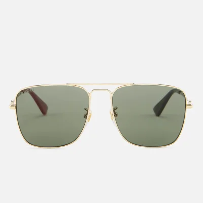 Gucci Men's Square Metal Frame Sunglasses - Gold/Green