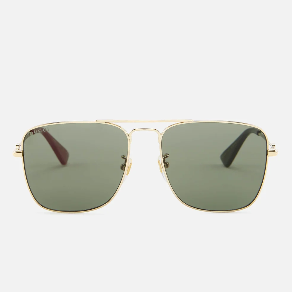 Gucci Men's Square Metal Frame Sunglasses - Gold/Green Image 1