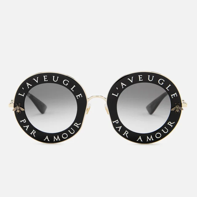 Gucci Women's Thick Acetate Round Sunglasses - Black/Gold