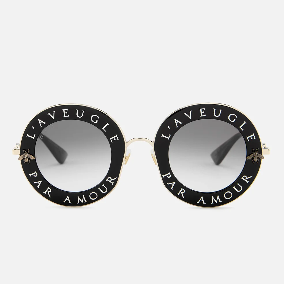 Gucci Women's Thick Acetate Round Sunglasses - Black/Gold Image 1
