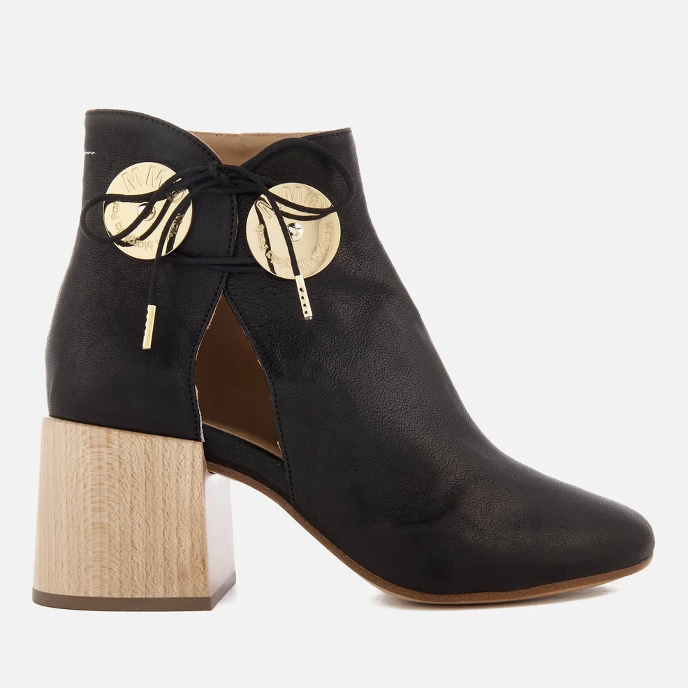 MM6 Maison Margiela Women's Ankle Boot with Cut Out Side and Wooden Block Heels - Black Image 1