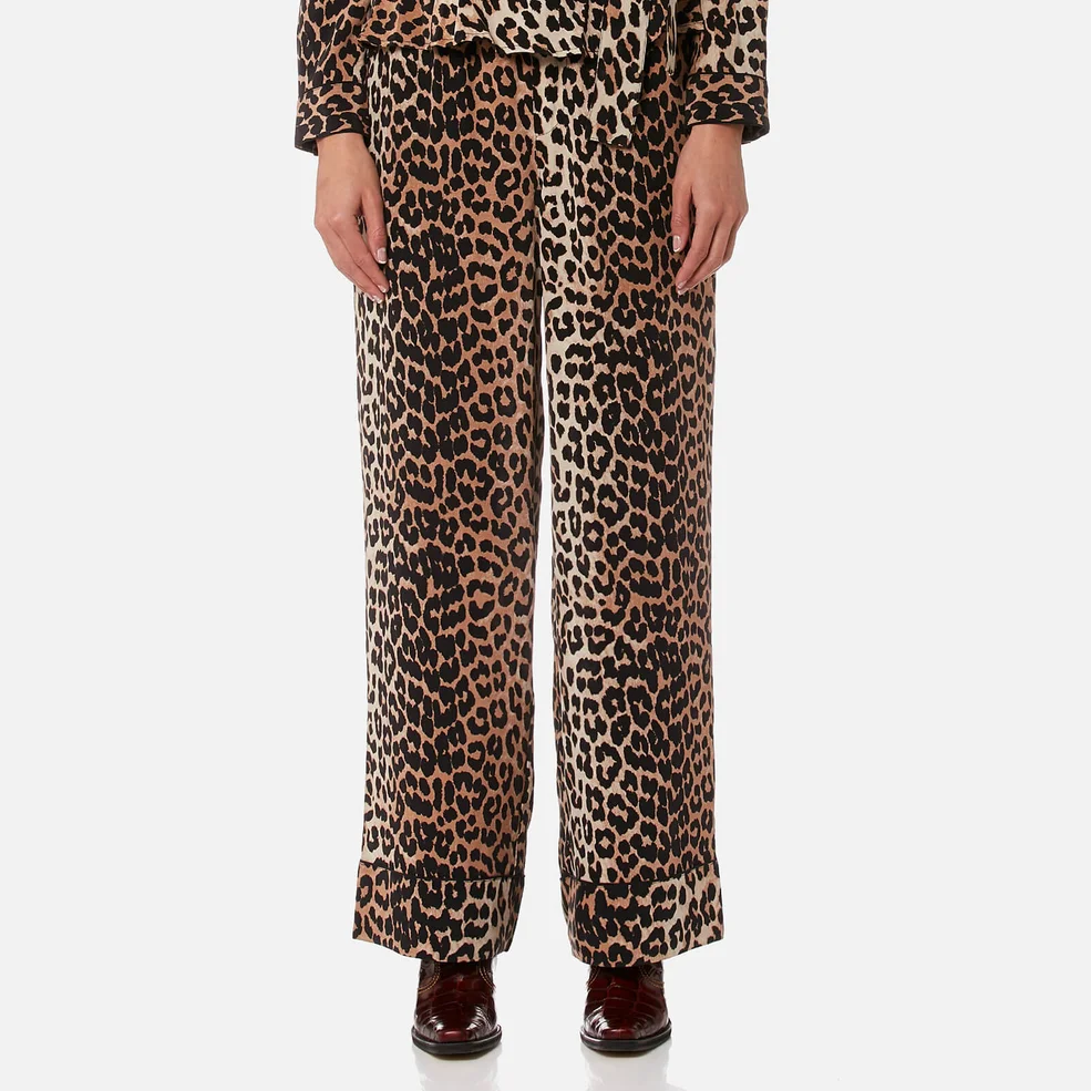 Ganni Women's Fayette Silk Trousers - Leopard Image 1