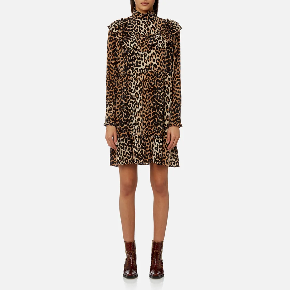 Ganni Women's Fayette Silk Dress - Leopard Image 1