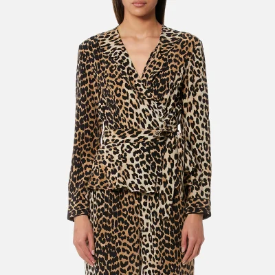Ganni Women's Fayette Silk Top - Leopard