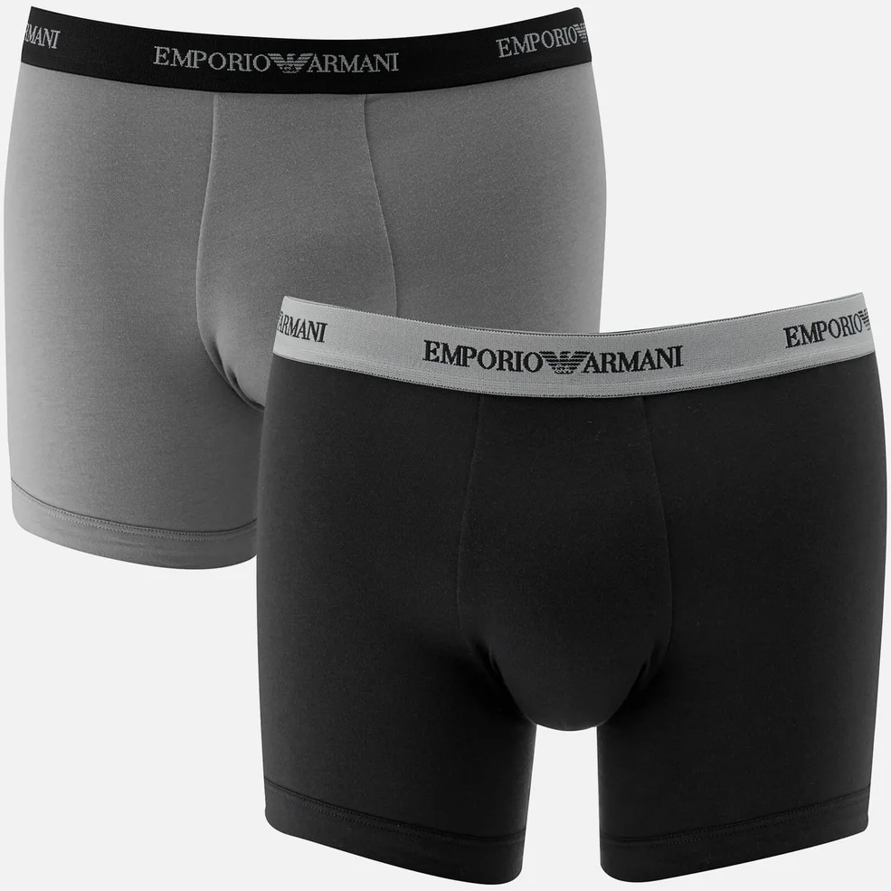 Emporio Armani Men's Cotton Stretch 2 Pack Boxer Shorts - Black and Grey Image 1