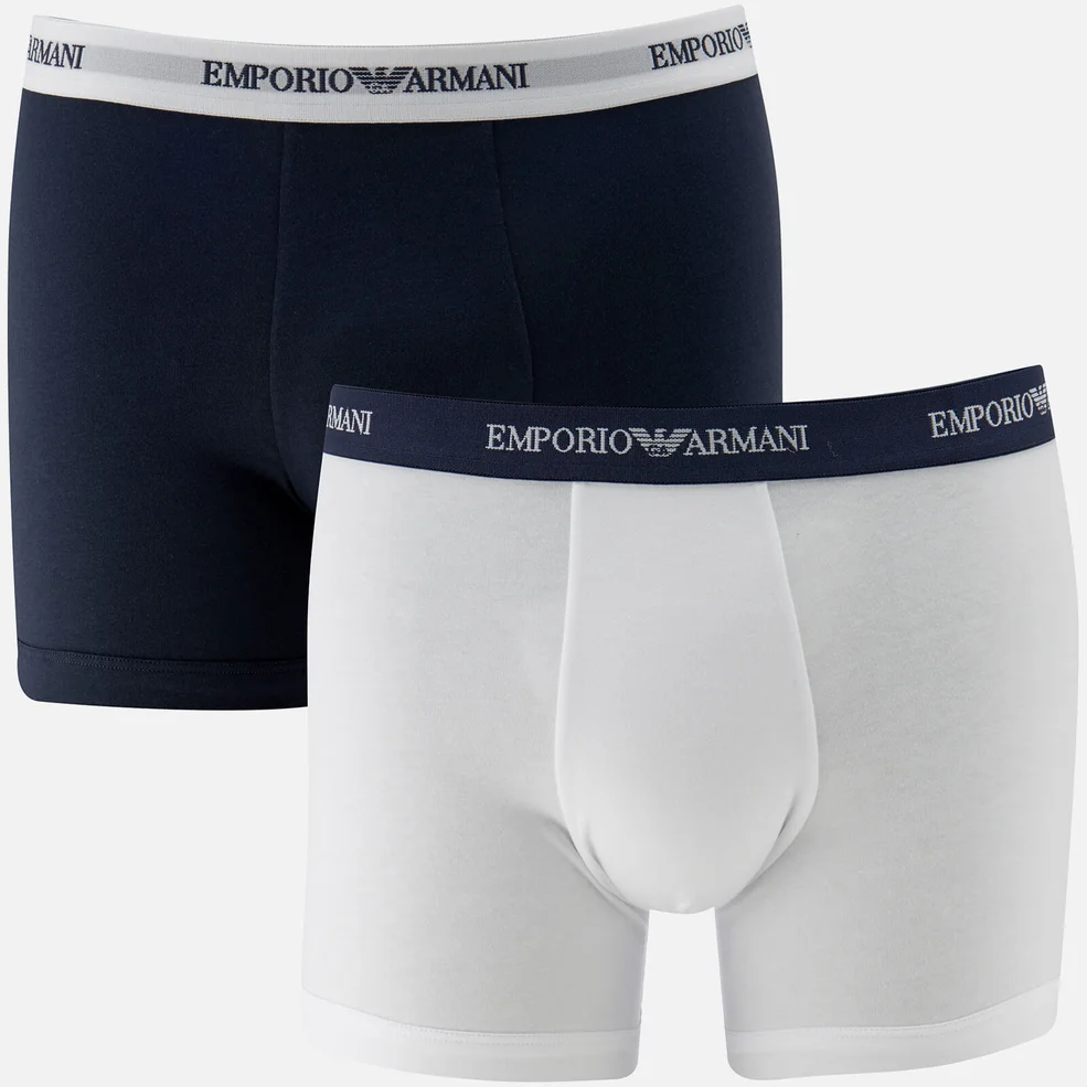 Emporio Armani Men's Cotton Stretch 2 Pack Boxer Shorts - White and Navy Blue Image 1