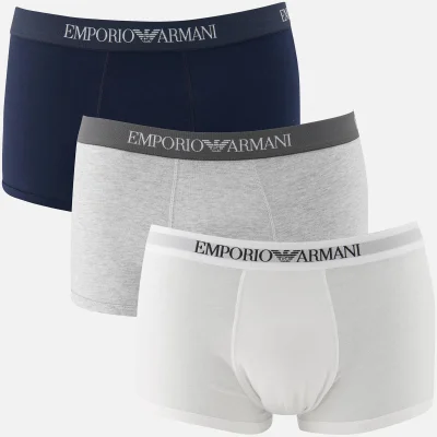 Emporio Armani Men's Pure Cotton 3 Pack Trunks - Bianco Grigio Melange Marine
