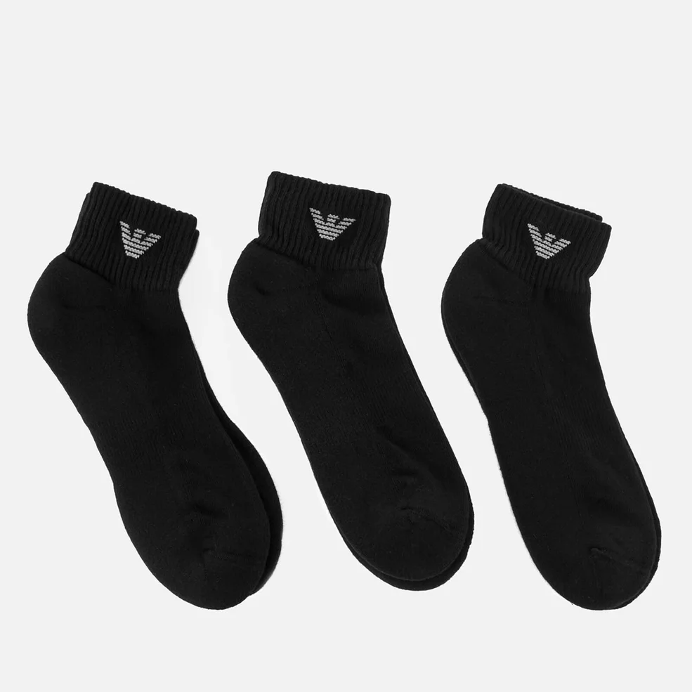 Emporio Armani Men's 3 Pack Sponge Cotton Short Socks - Nero Image 1