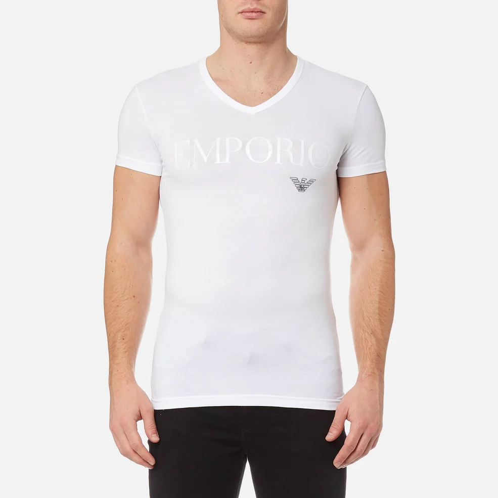 Emporio Armani Men's Stretch Cotton V Neck T-Shirt - Bianco Image 1