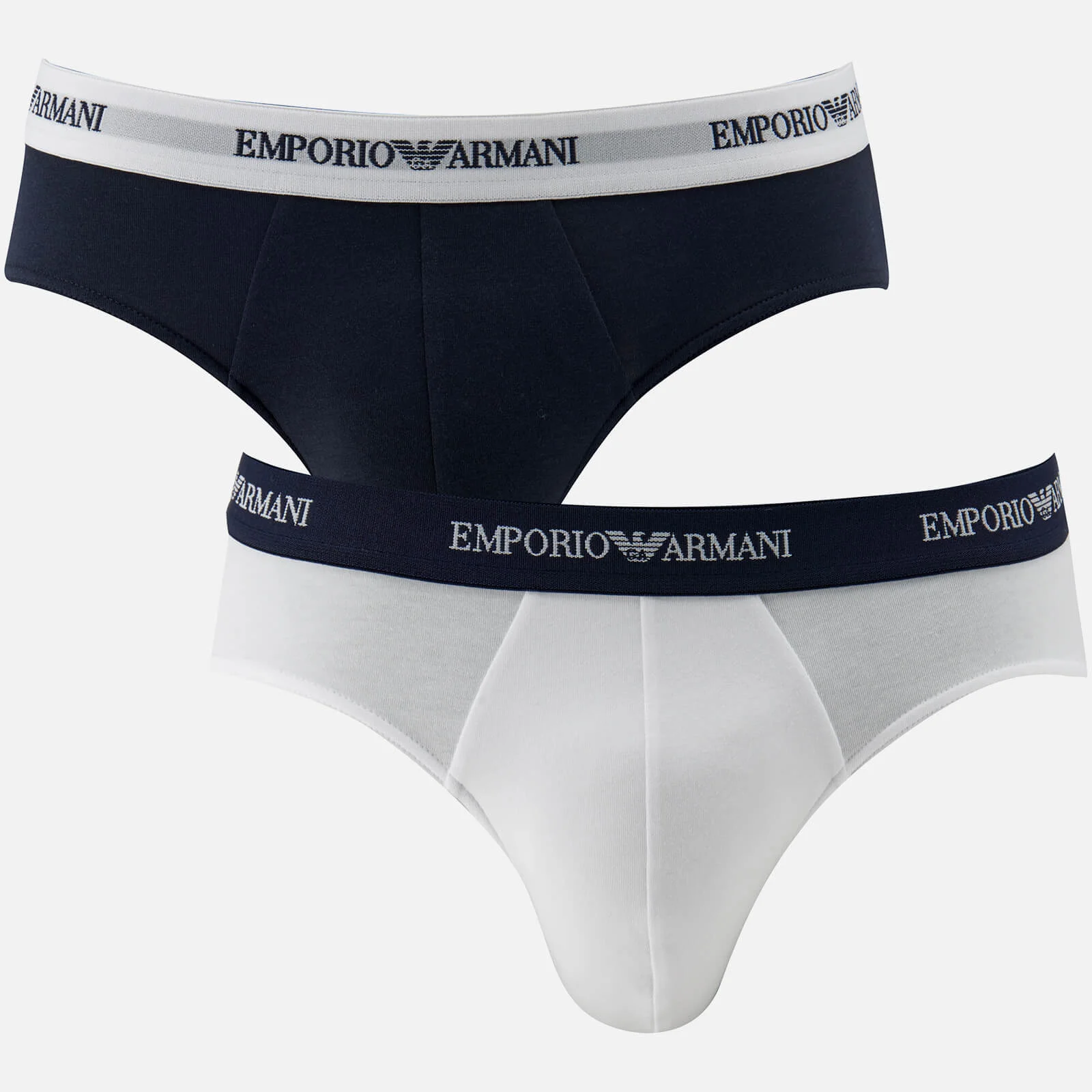 Emporio Armani Men's Cotton Stretch 2 Pack Briefs - White and Navy Blue Image 1