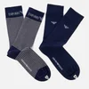 Emporio Armani Men's Combed Cotton Short Socks - Blu Navy - Image 1
