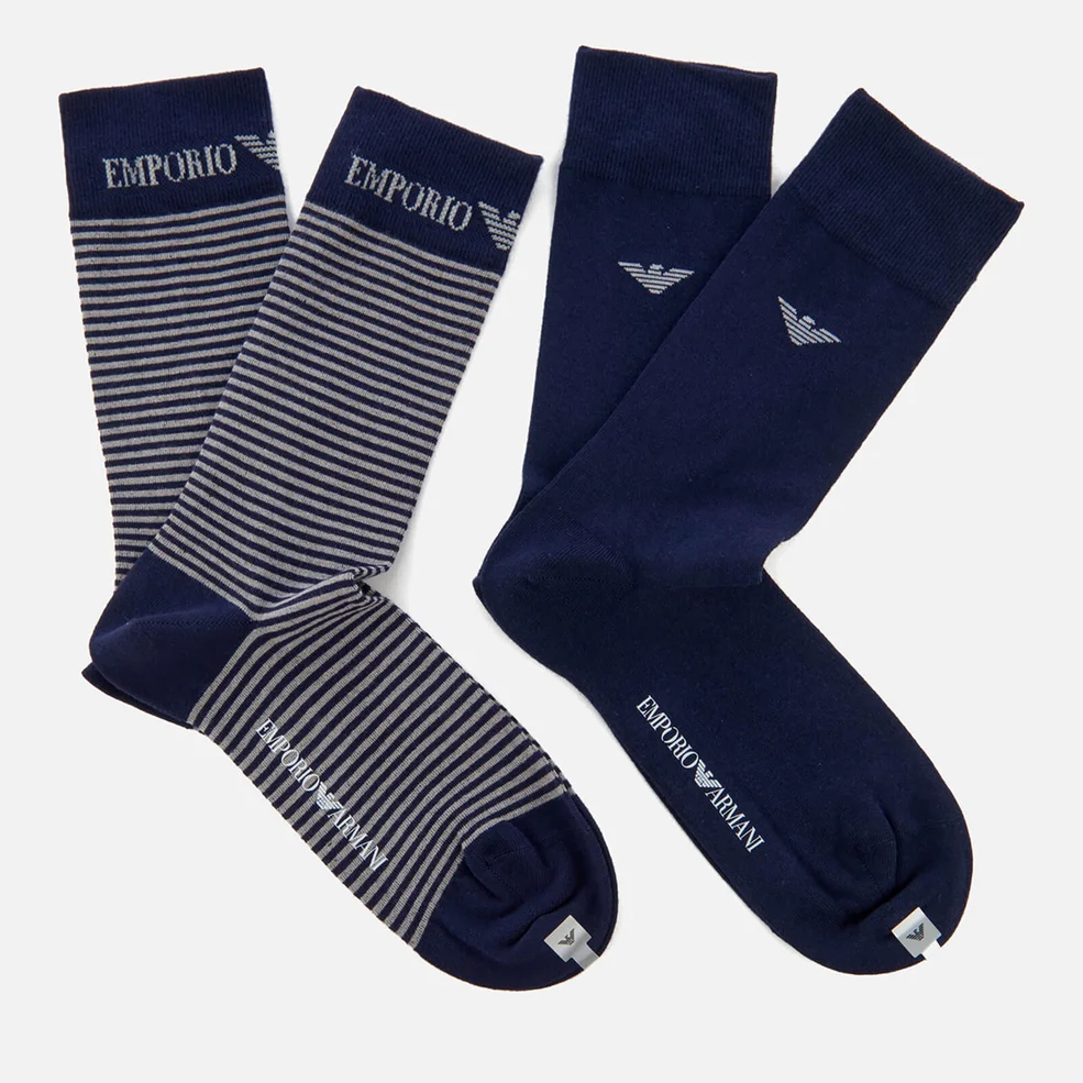 Emporio Armani Men's Combed Cotton Short Socks - Blu Navy Image 1