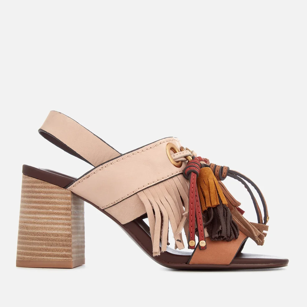 See By Chloé Women's Leather Tassel Heeled Sandals - Beige Image 1