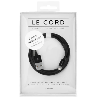 Le Cord Black Textile Lightning Cable (2m)