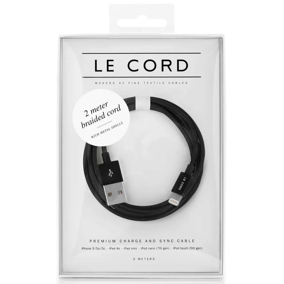 Le Cord Black Textile Lightning Cable (2m) Image 1