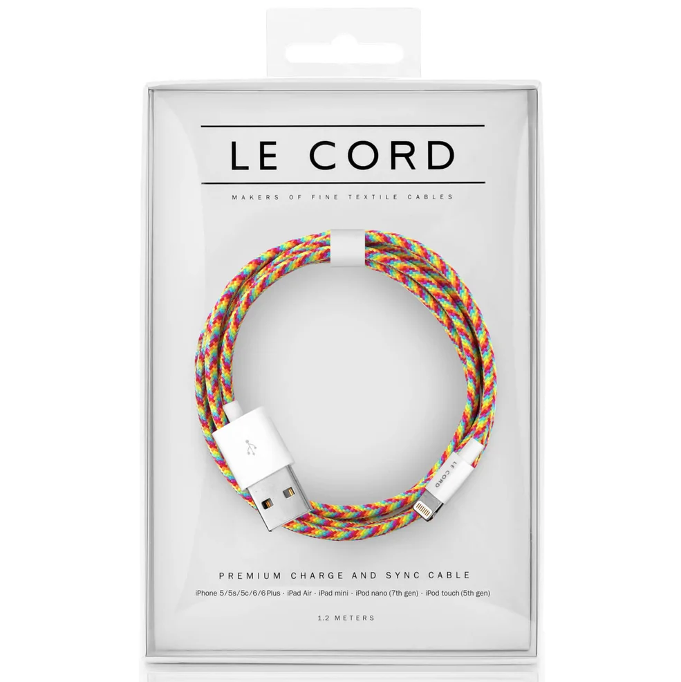 Le Cord Rainbow Textile Braided Lightning Cable (1.2m) Image 1