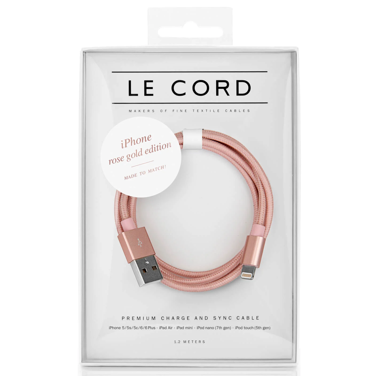 Le Cord Rose Gold Lightning Cable (2m) Image 1