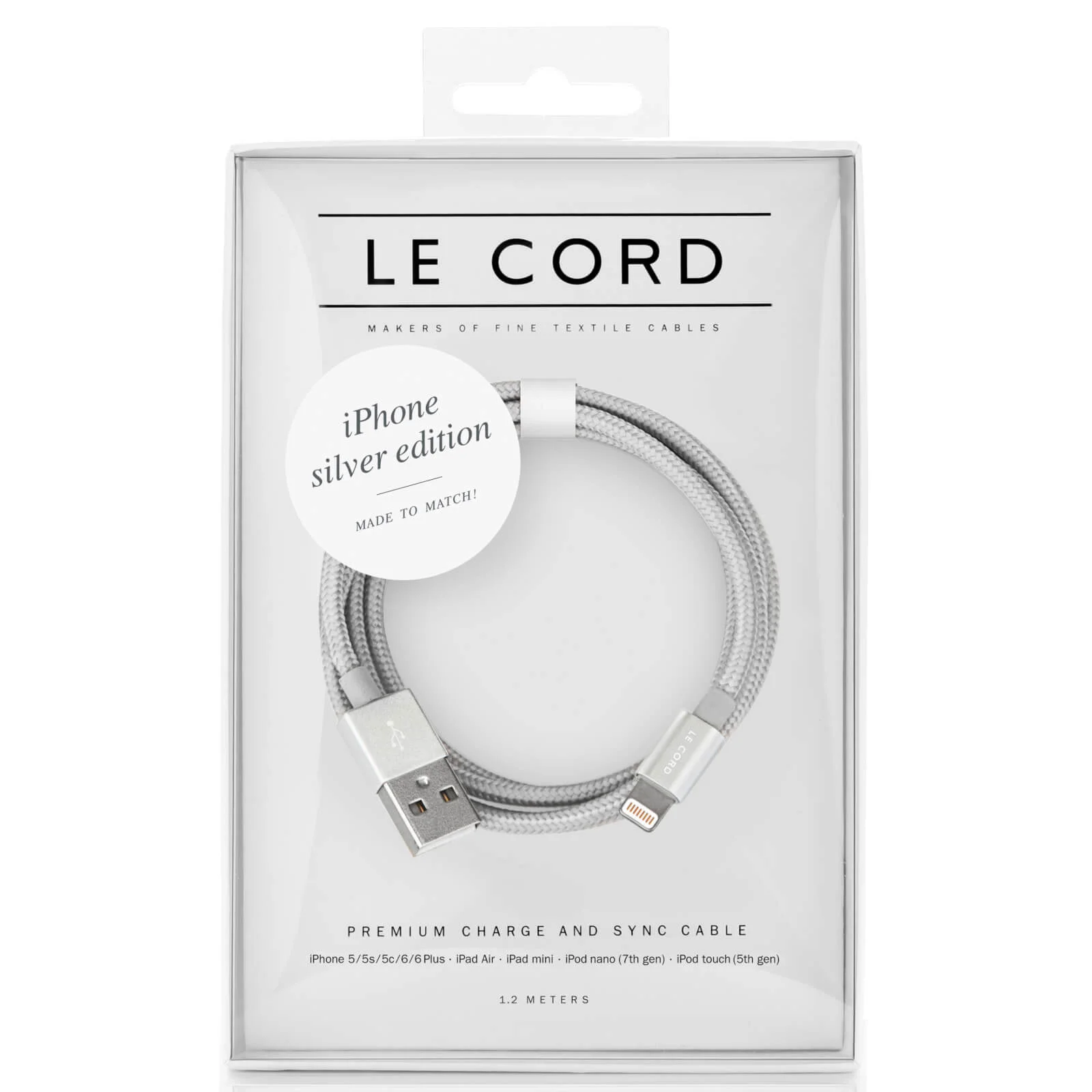 Le Cord Solid Silver Lightning Cable (2m) Image 1