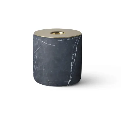 Menu Chunk of Marble Candle Holder - Black/Brass - Large
