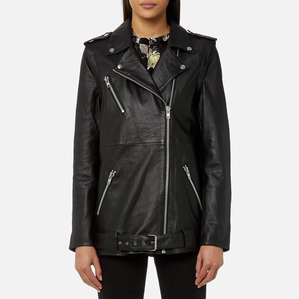 Gestuz Women's Keiko Long Leather Jacket - Black Image 1