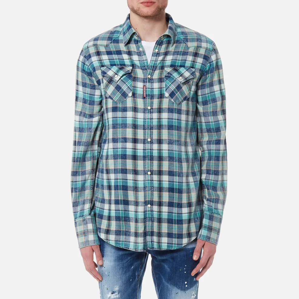 Dsquared2 Men's Checked Western Shirt - Blue/Green Image 1