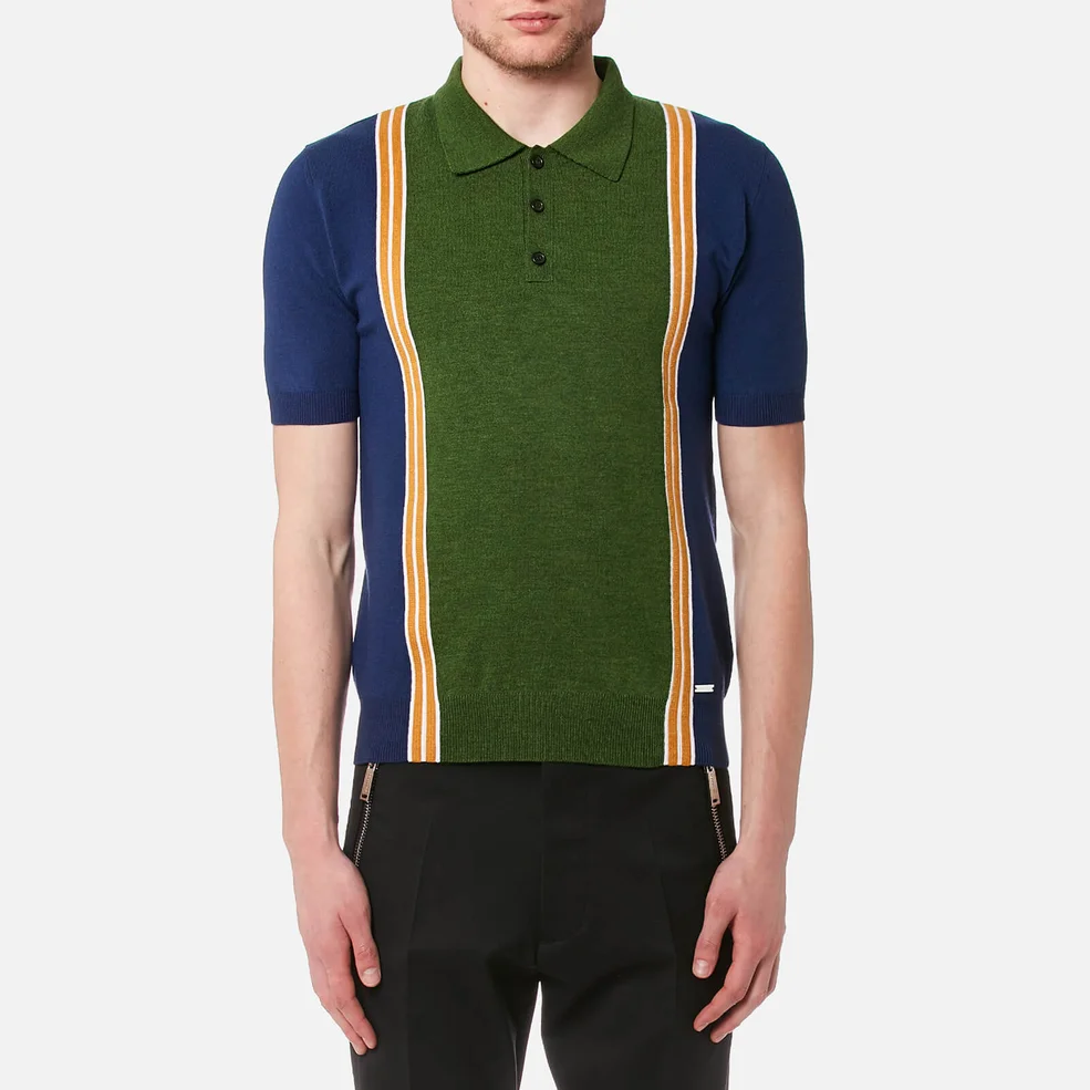 Dsquared2 Men's 3 Button Striped Knitted Polo Shirt - Blue/White/Ocre Image 1