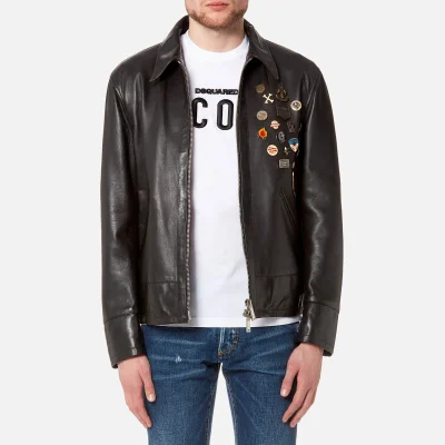 Dsquared2 Men's Leather 50's Rocker Leather Jacket with Pins - Black