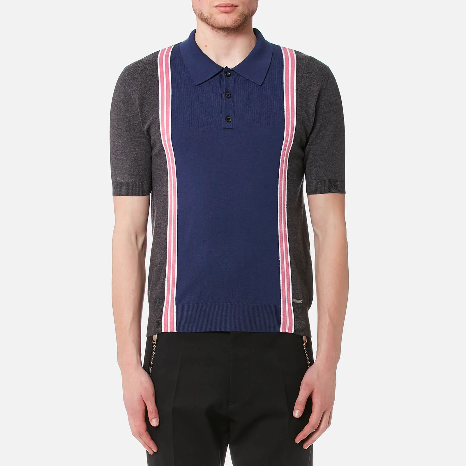 Dsquared2 Men's 3 Button Striped Knitted Polo Shirt - Grey/White/Pink Image 1