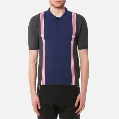 Dsquared2 Men's 3 Button Striped Knitted Polo Shirt - Grey/White/Pink