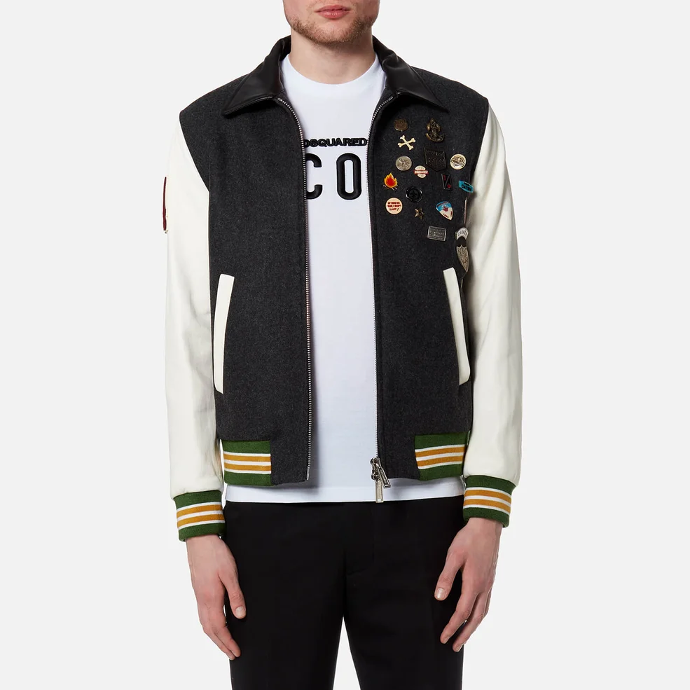 Dsquared2 Men's Wool Leather and Denim Jacket with Pins - Mixed Colours Image 1