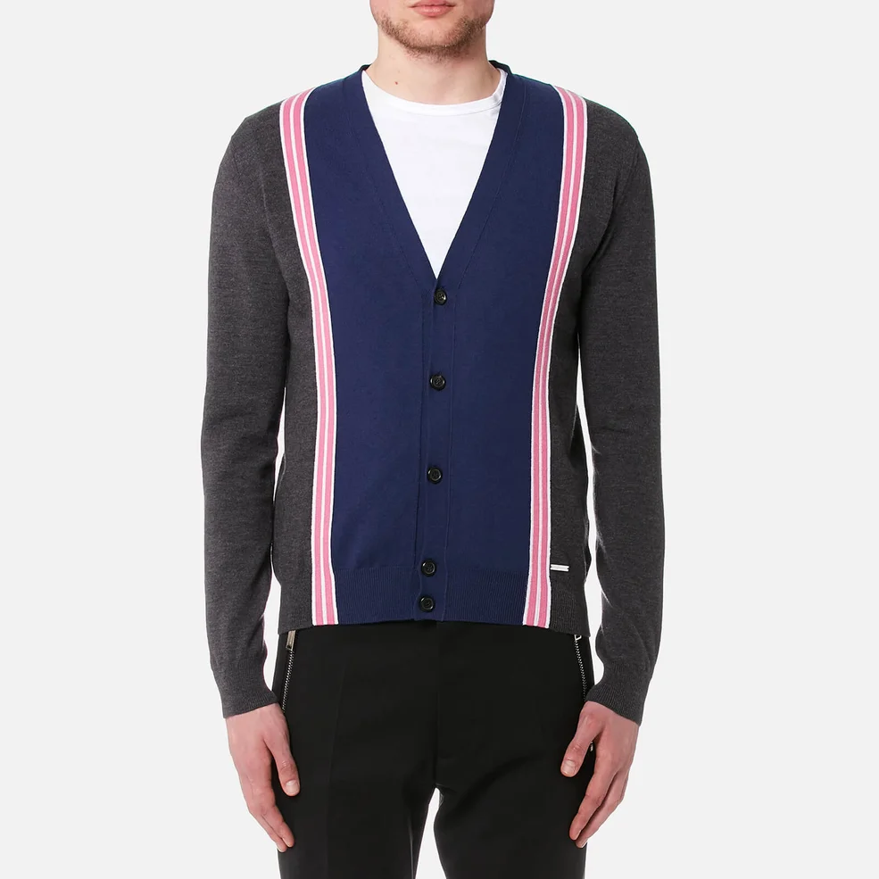Dsquared2 Men's Striped Knitted Cardigan - Grey/White/Pink Image 1
