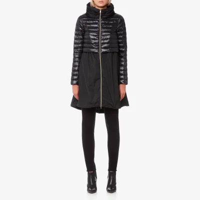 Herno Women's Long Coat with Top Half Quilted and Hood - Black