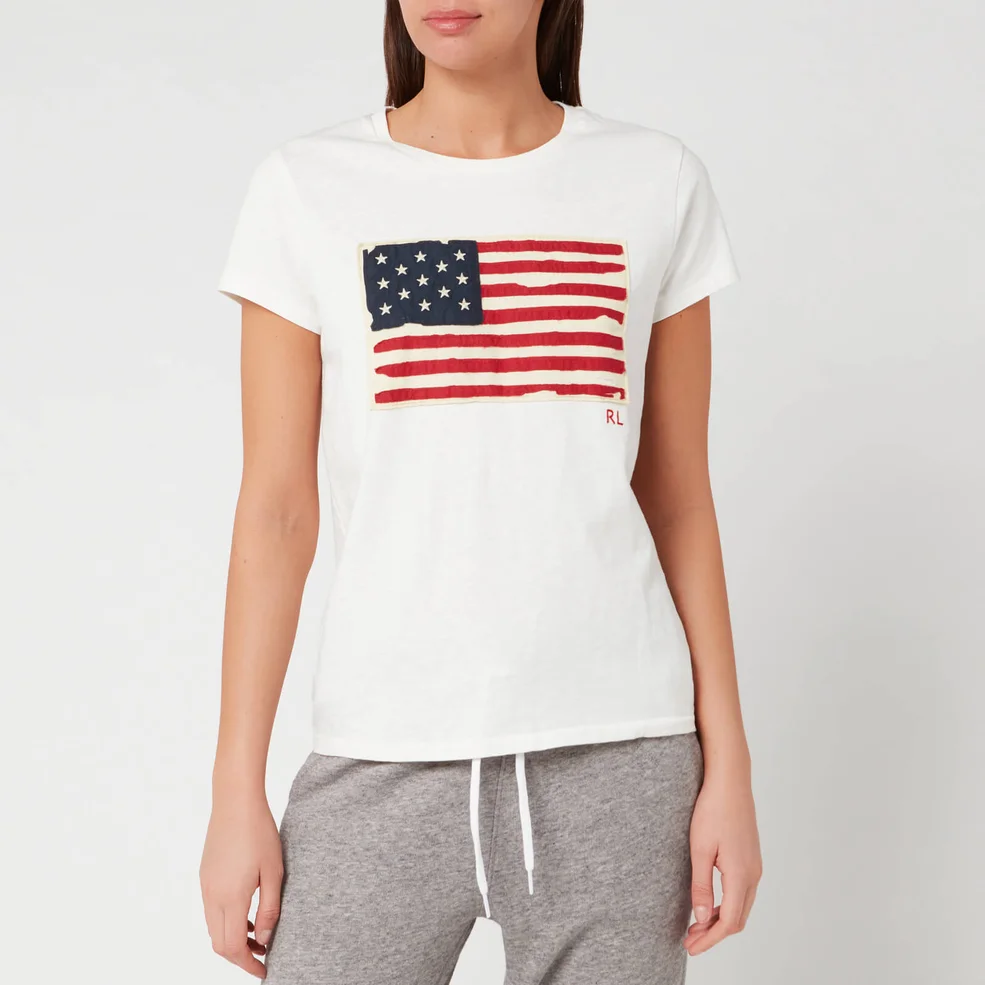 Polo Ralph Lauren Women's Flag T-Shirt - Cream Image 1