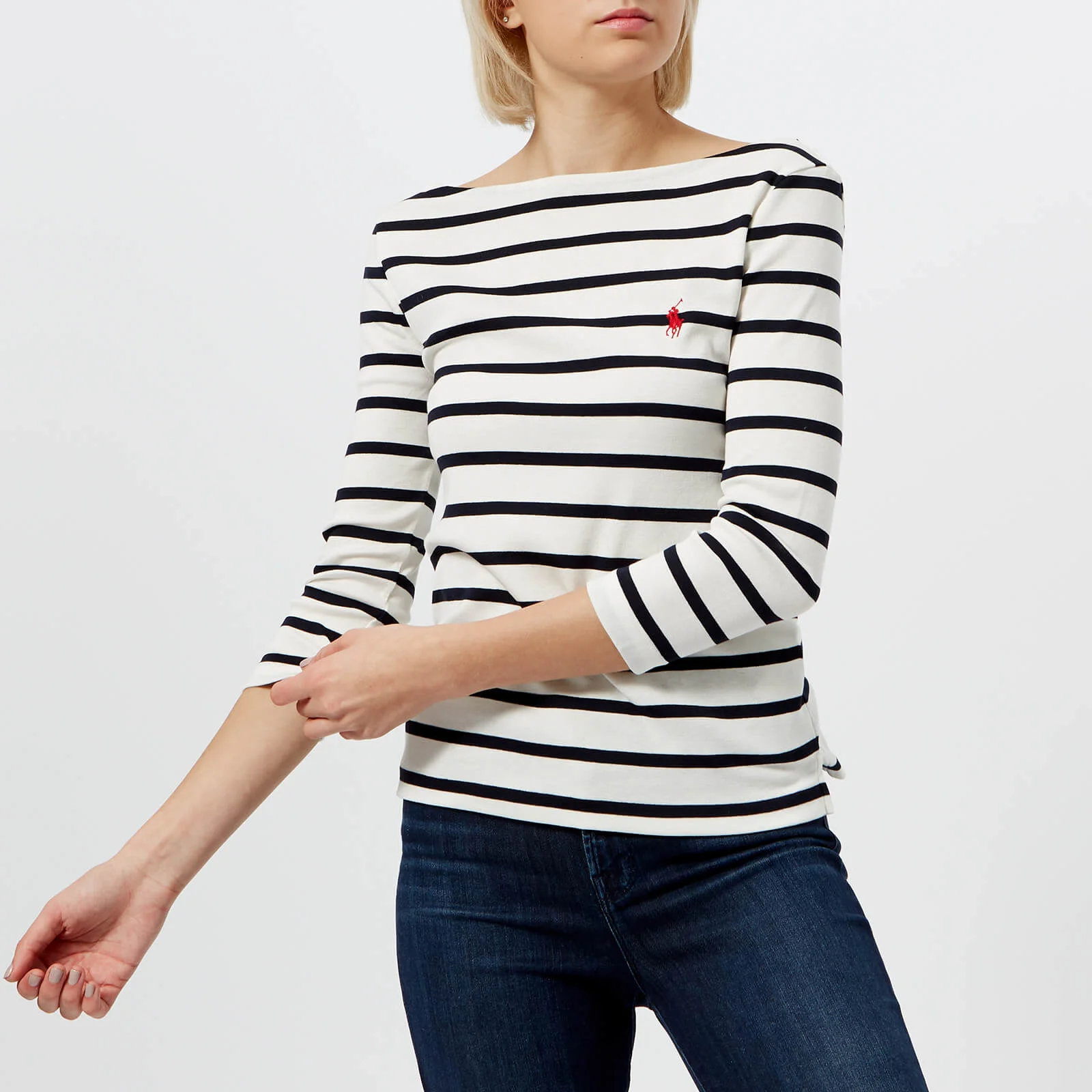 Polo Ralph Lauren Women's Striped Boat Neck T-Shirt - White/Navy Image 1