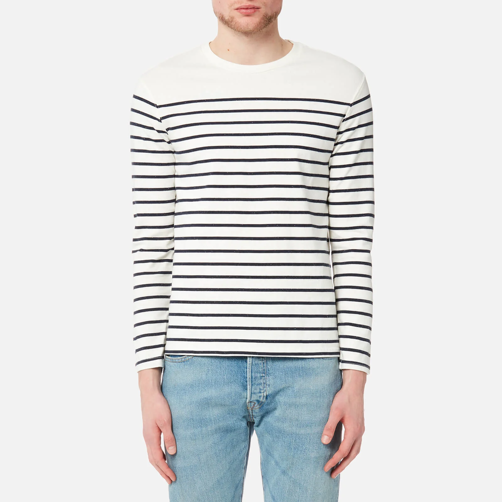 Levi's Men's Long Sleeve Mission T-Shirt - Plaited Stripe Marshmallow/Dress Blues Image 1