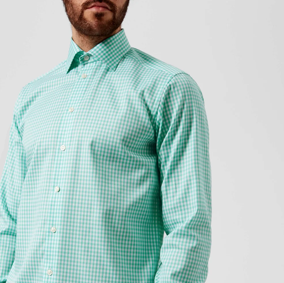 Eton Men's Contemporary Fit Extreme Cut Away Gingham Check Shirt - Light Green Image 1