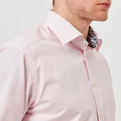 Eton Men's Slim Fit Micro Check with Palm Print Trim Shirt - Pink/Red