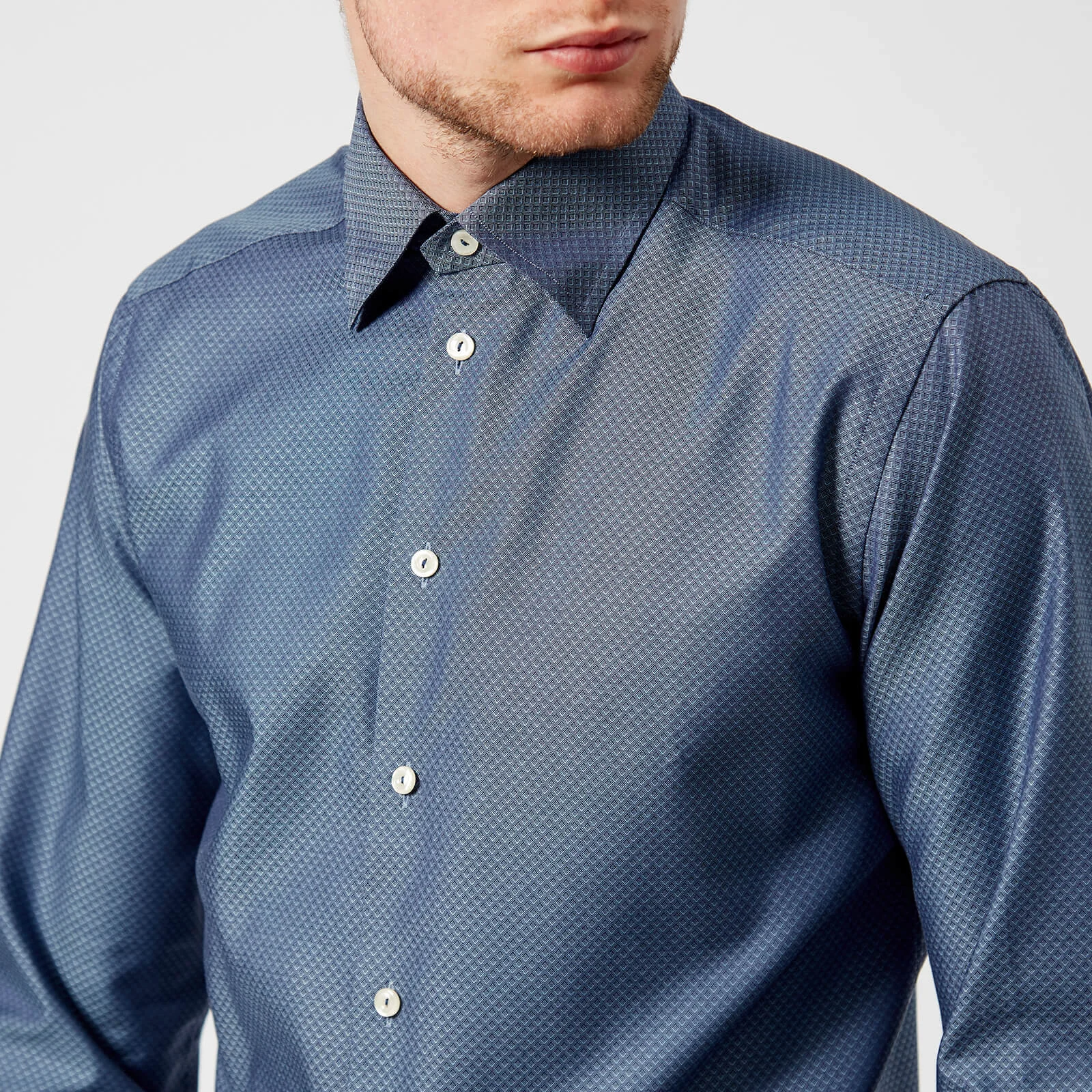 Eton Men's Slim Fit Diamond Weave Button Under Collar Shirt - Navy Image 1